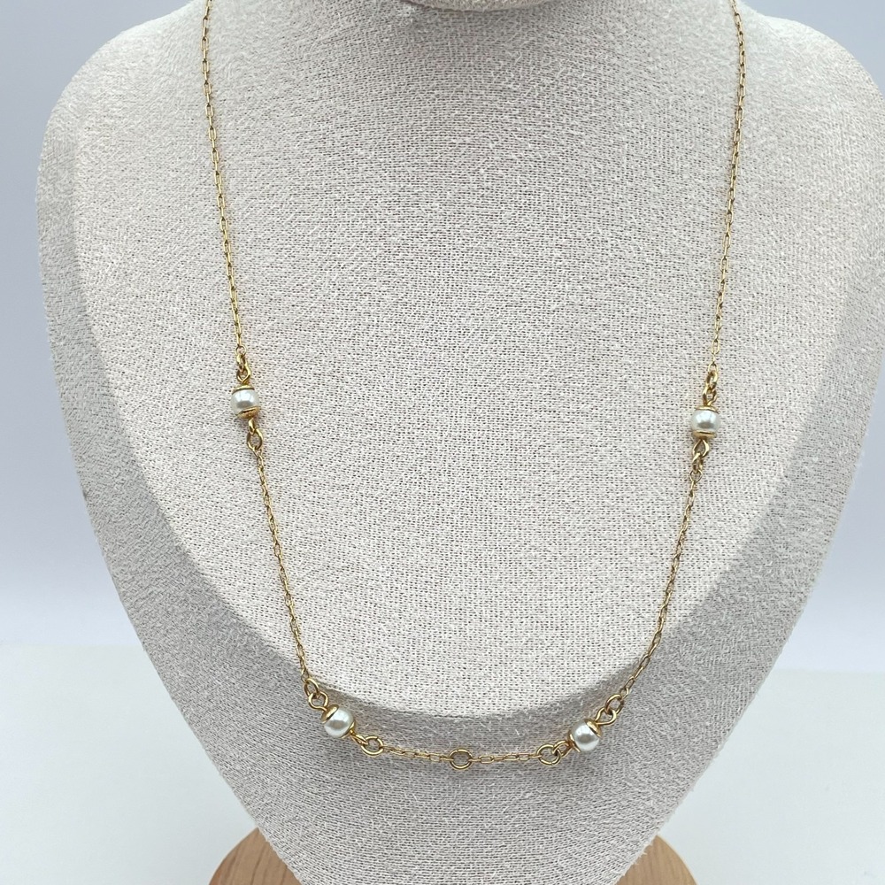 Nina Ricci Gold-Tone Oval Link Chain Spaced Freshwater Pearls Station Necklace